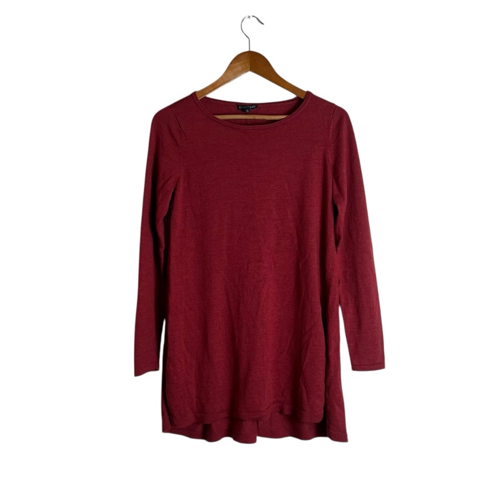 Eileen Fisher 100% Merino Wool Long Sleeve Sweater | Soft Red Knit Classic Style